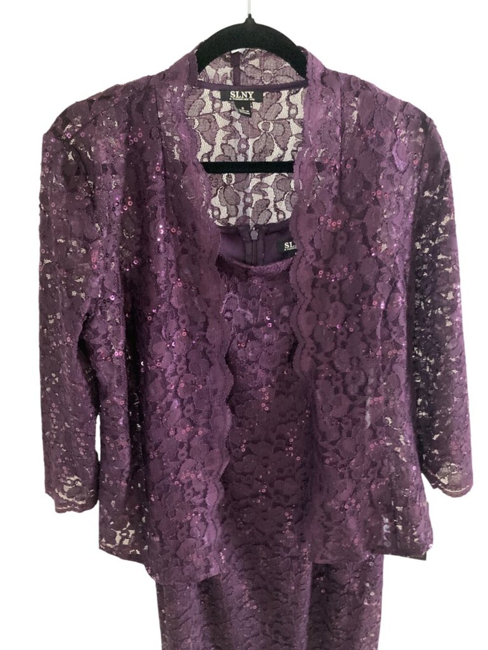 SL FASHIONS  LACE JACKET MIDI DRES  2 piece Set Eggplant 6  NWT - Picture 8 of 8